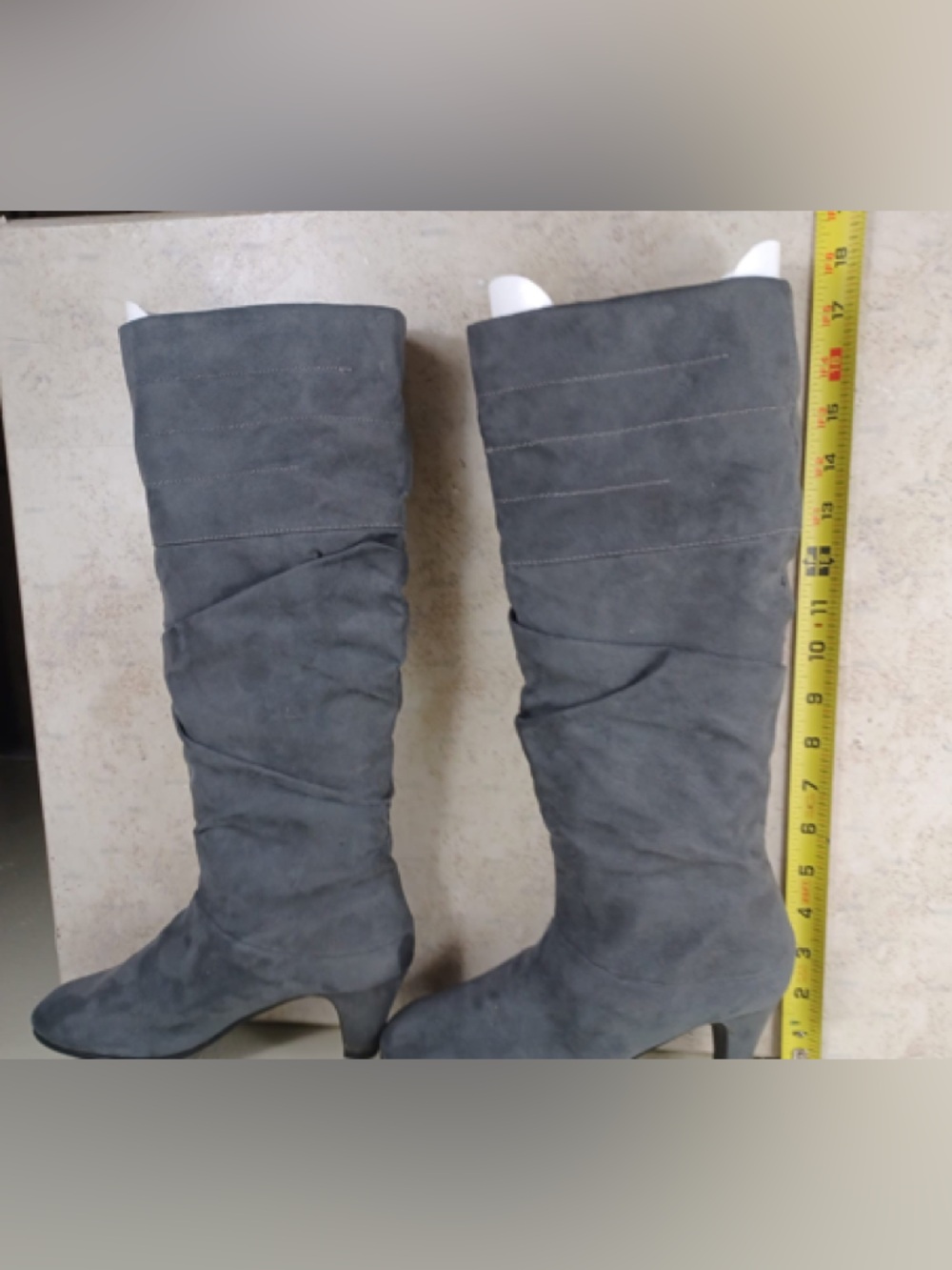 AEROSOLES Slate Gray Suede Mid-Calf Heeled Boots - Picture 4 of 6